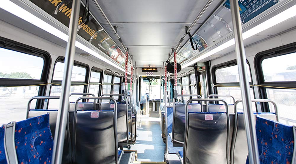 Inside of a Valley Regional Transit bus looking forward