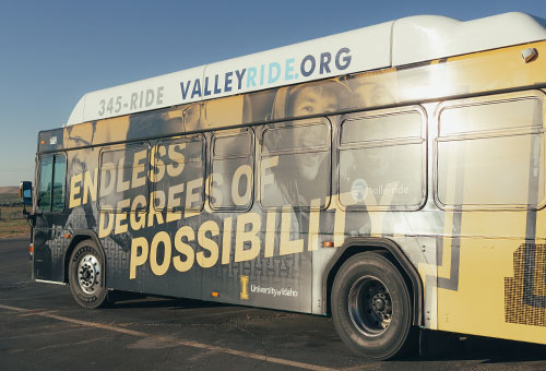Treasure Valley bus wrapped with advertisement